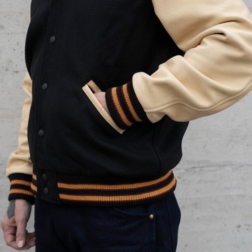 DE-JA0002-BLK-PAL - Dehen 1920 x IH Germany Custom Varsity Jacket  - Black/Palomino - Image 3