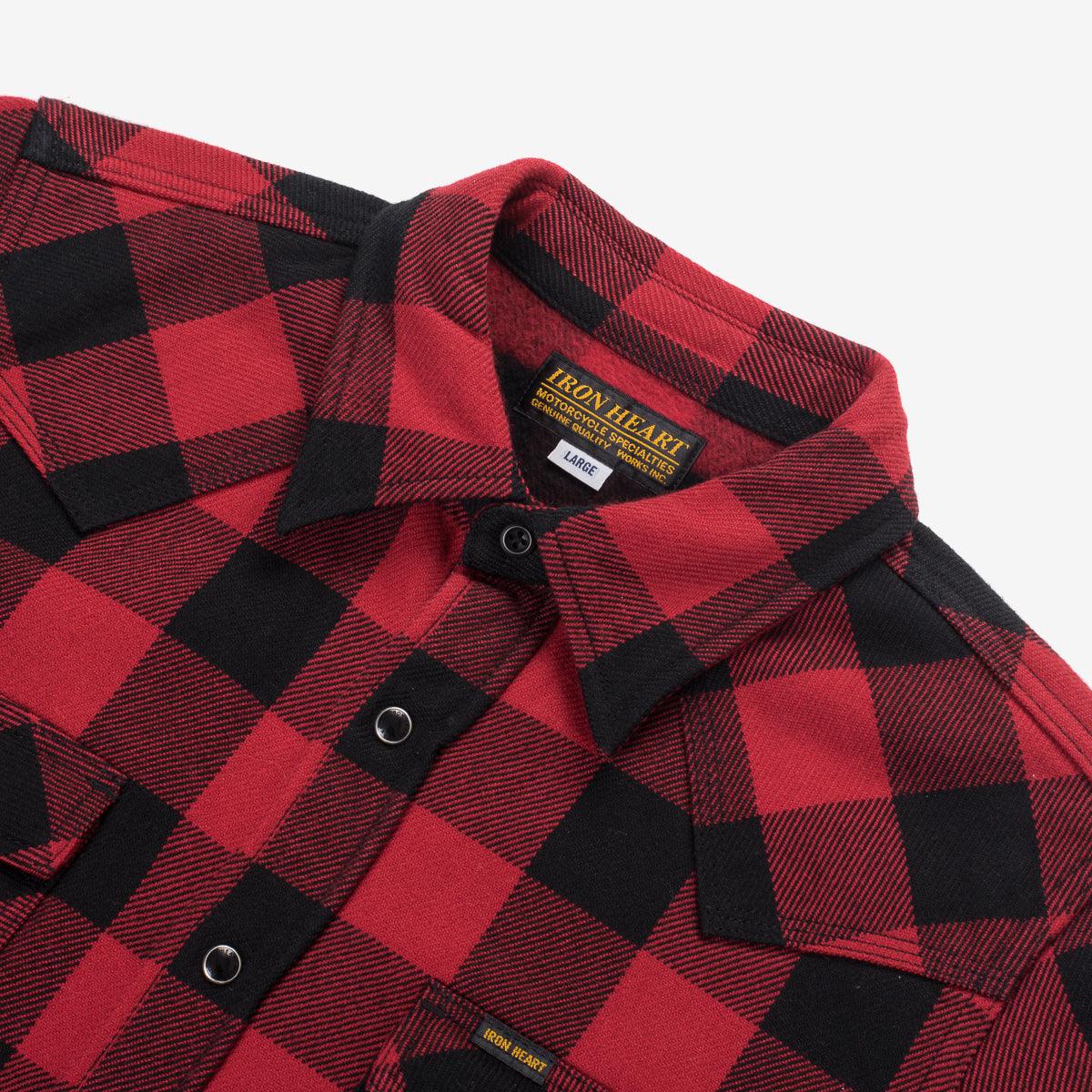 IHSH-232-RED - Ultra Heavy Flannel Buffalo Check Western Shirt - Red/Black - Image 4