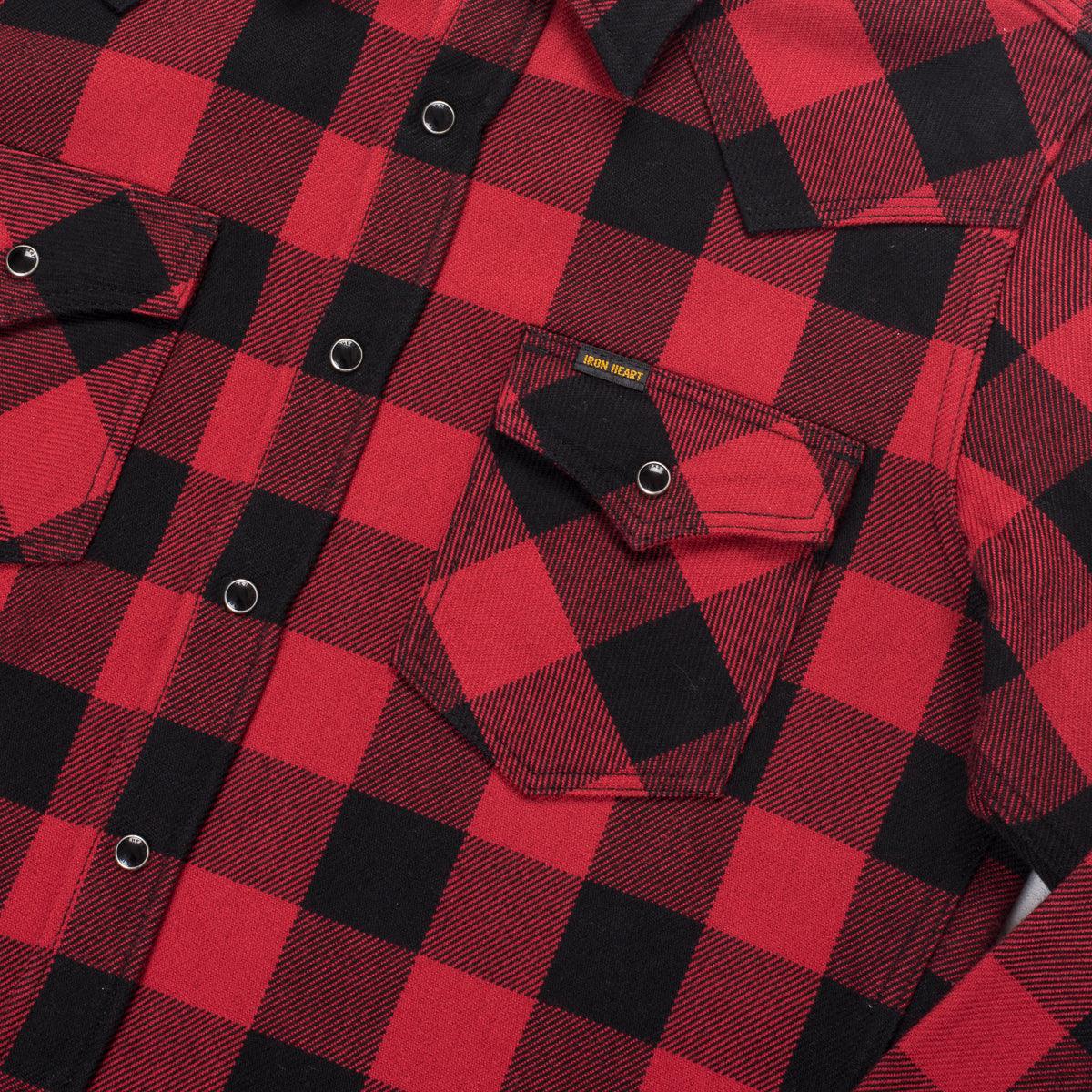 IHSH-232-RED - Ultra Heavy Flannel Buffalo Check Western Shirt - Red/Black - Image 5