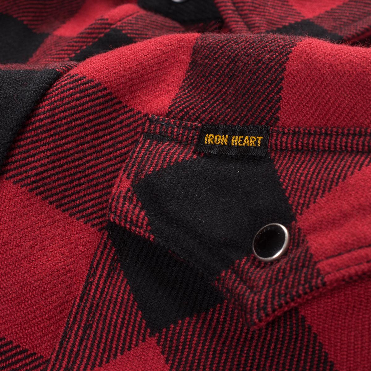 IHSH-232-RED - Ultra Heavy Flannel Buffalo Check Western Shirt - Red/Black - Image 6