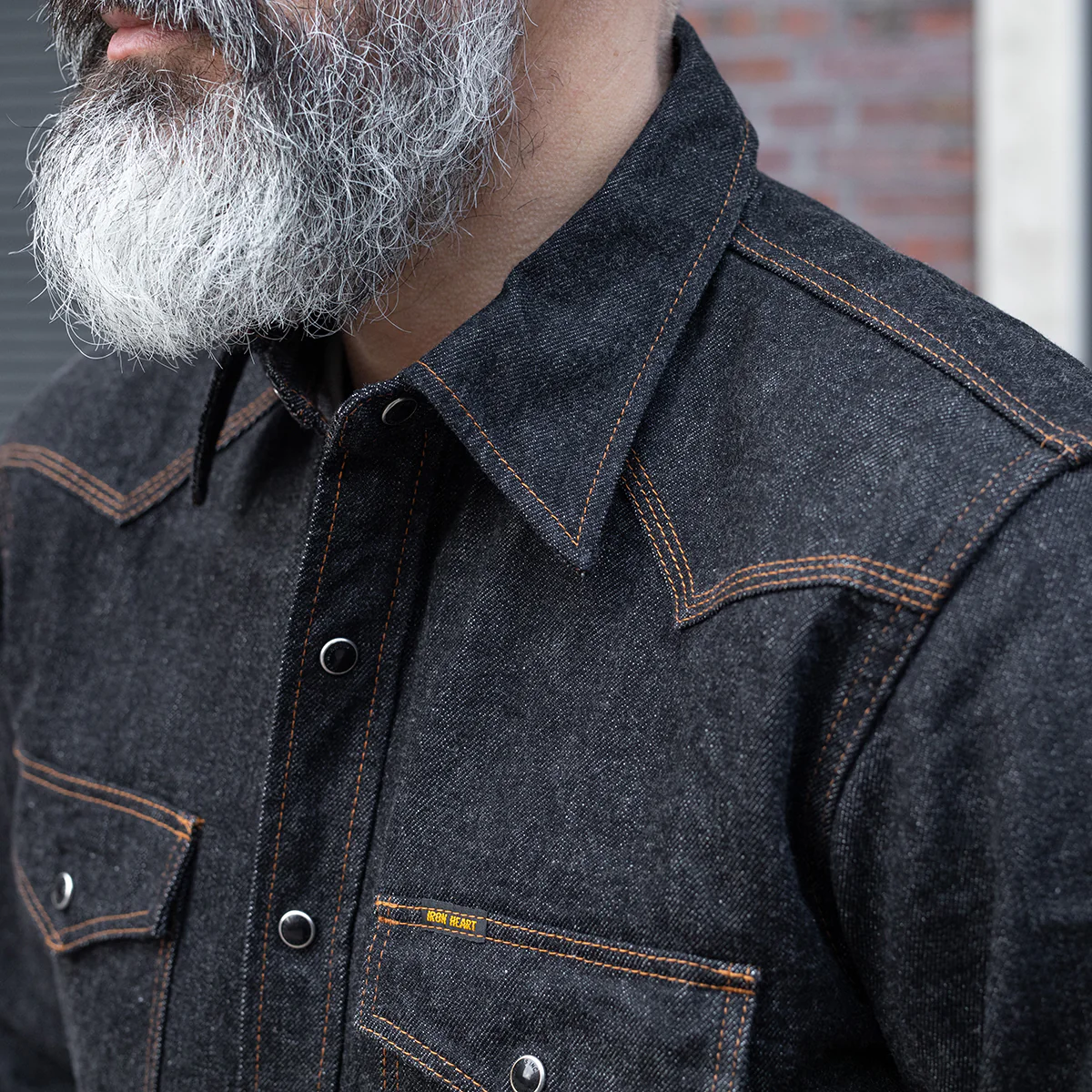 IHSH-33-BLK - 12oz Selvedge Denim Western Shirt - Black - Image 3