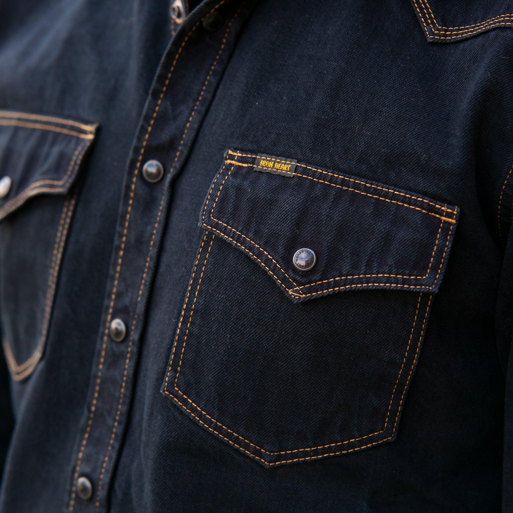 IHSH-33-OD - 12oz Selvedge Denim Western Shirt - Indigo Overdyed Black - Image 3