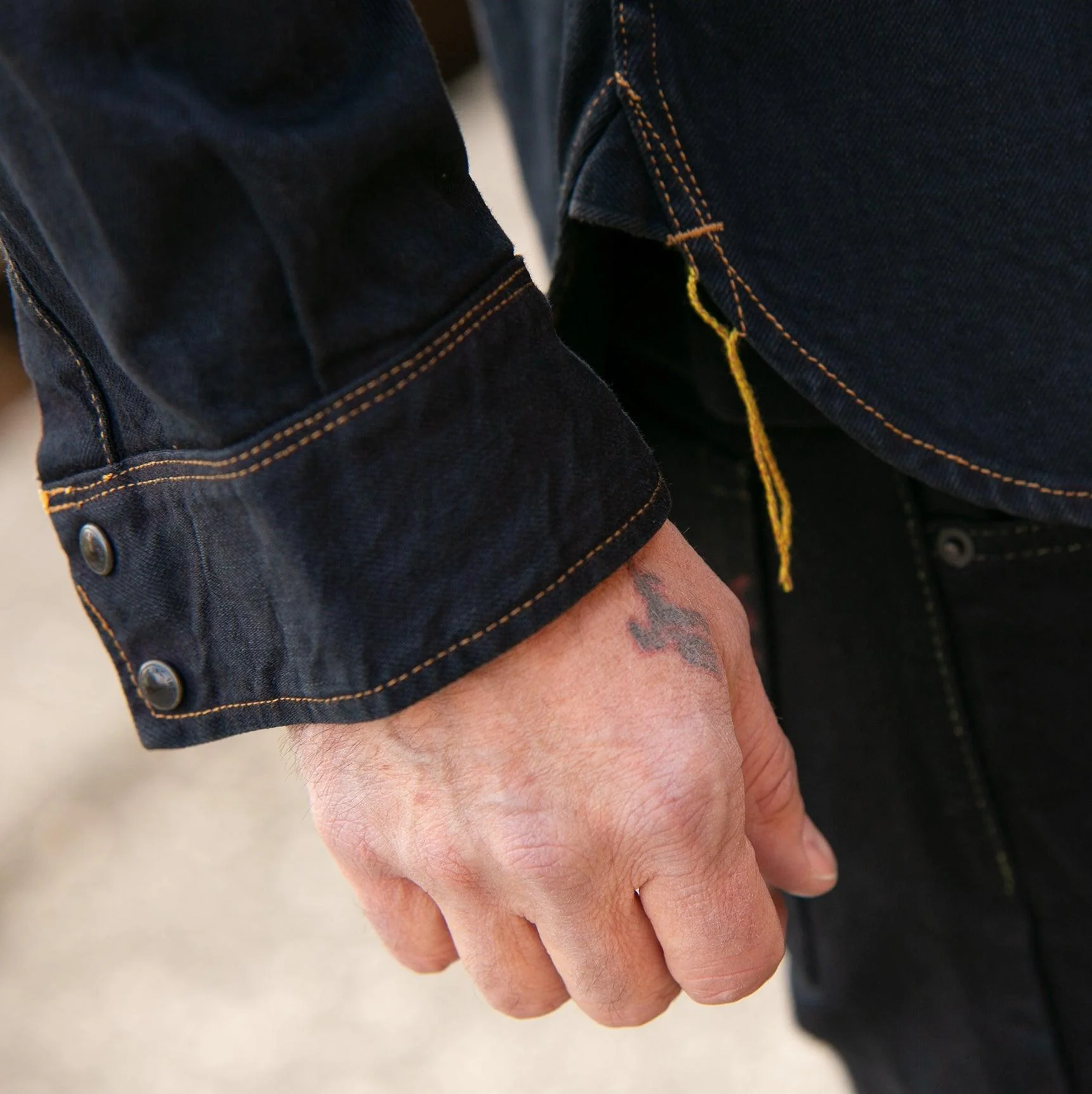 IHSH-33-OD - 12oz Selvedge Denim Western Shirt - Indigo Overdyed Black - Image 4