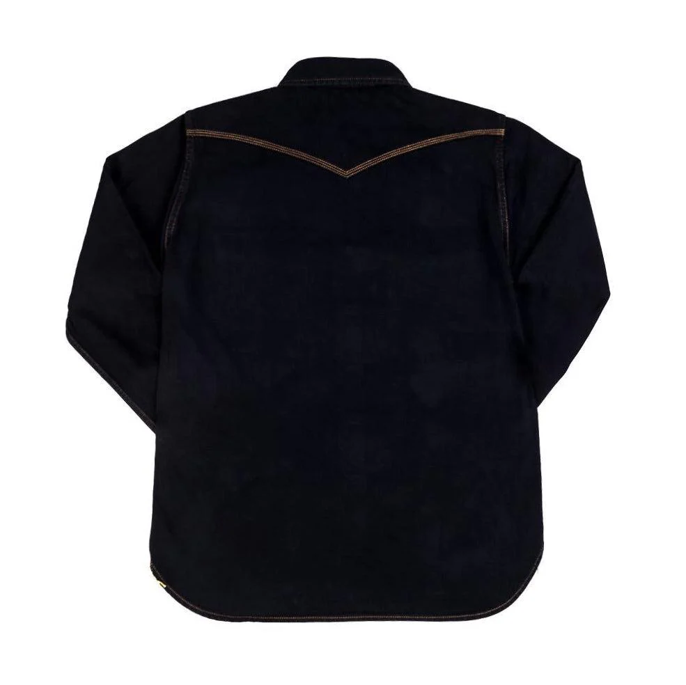 IHSH-33-OD - 12oz Selvedge Denim Western Shirt - Indigo Overdyed Black - Image 5