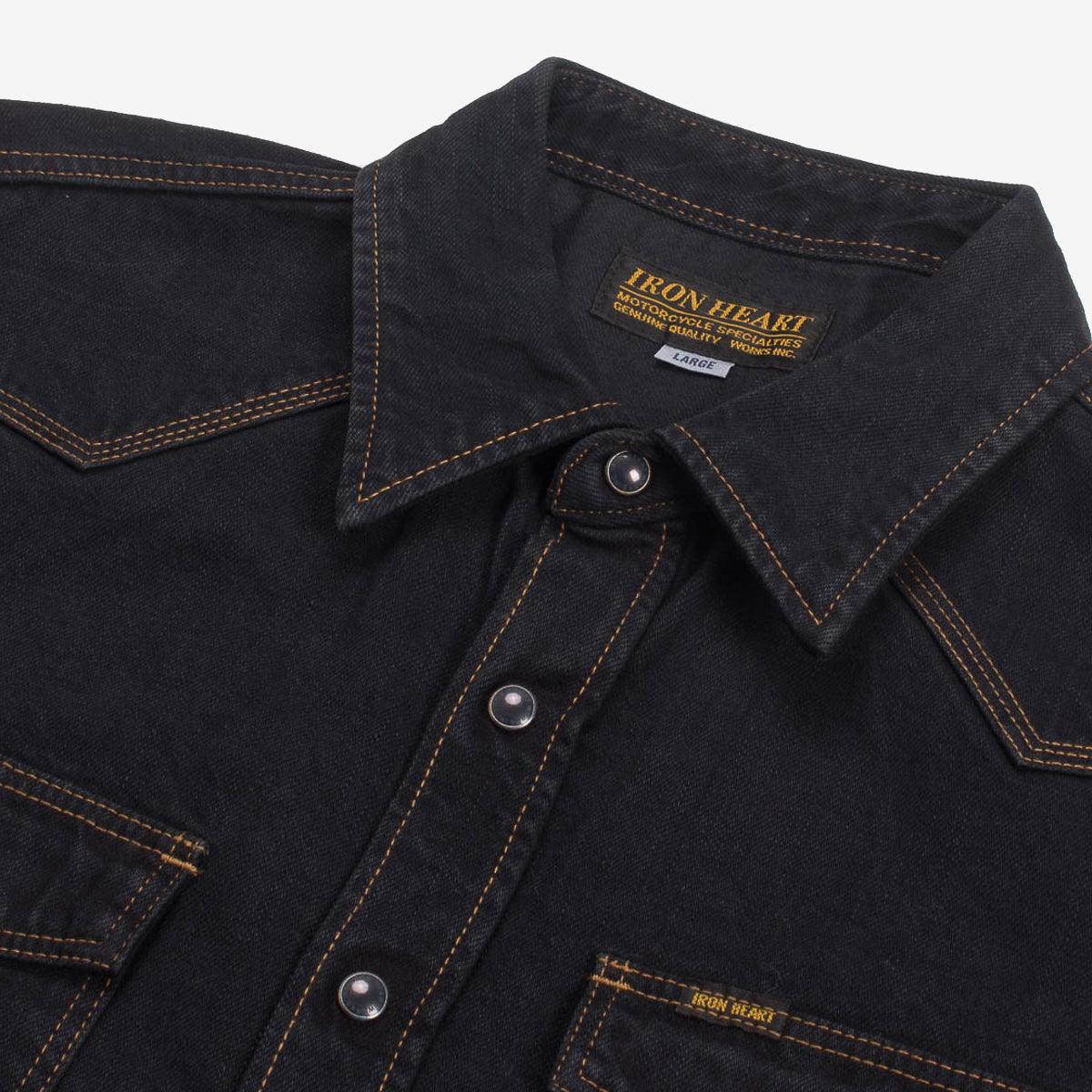 IHSH-33-OD - 12oz Selvedge Denim Western Shirt - Indigo Overdyed Black - Image 6