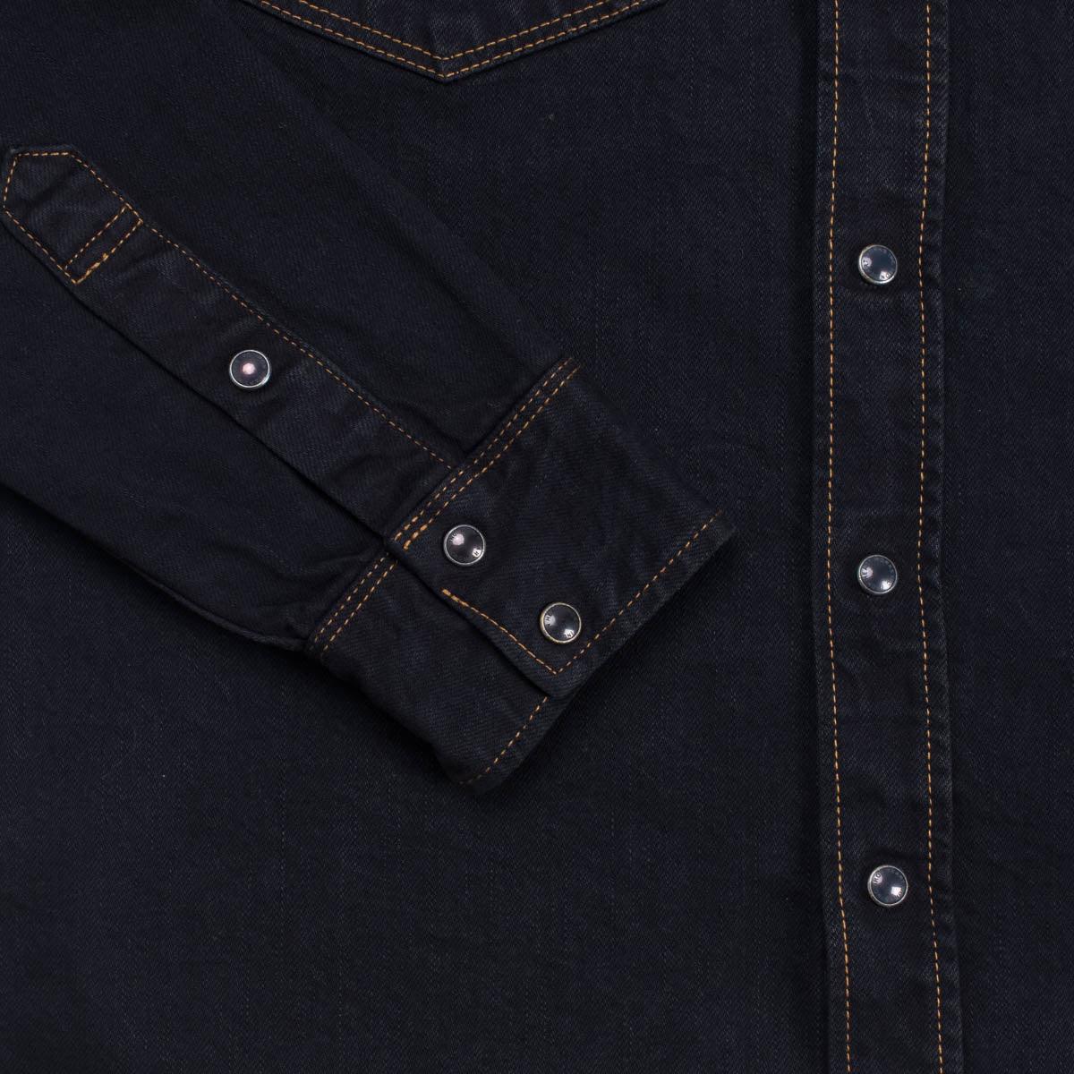 IHSH-33-OD - 12oz Selvedge Denim Western Shirt - Indigo Overdyed Black - Image 7