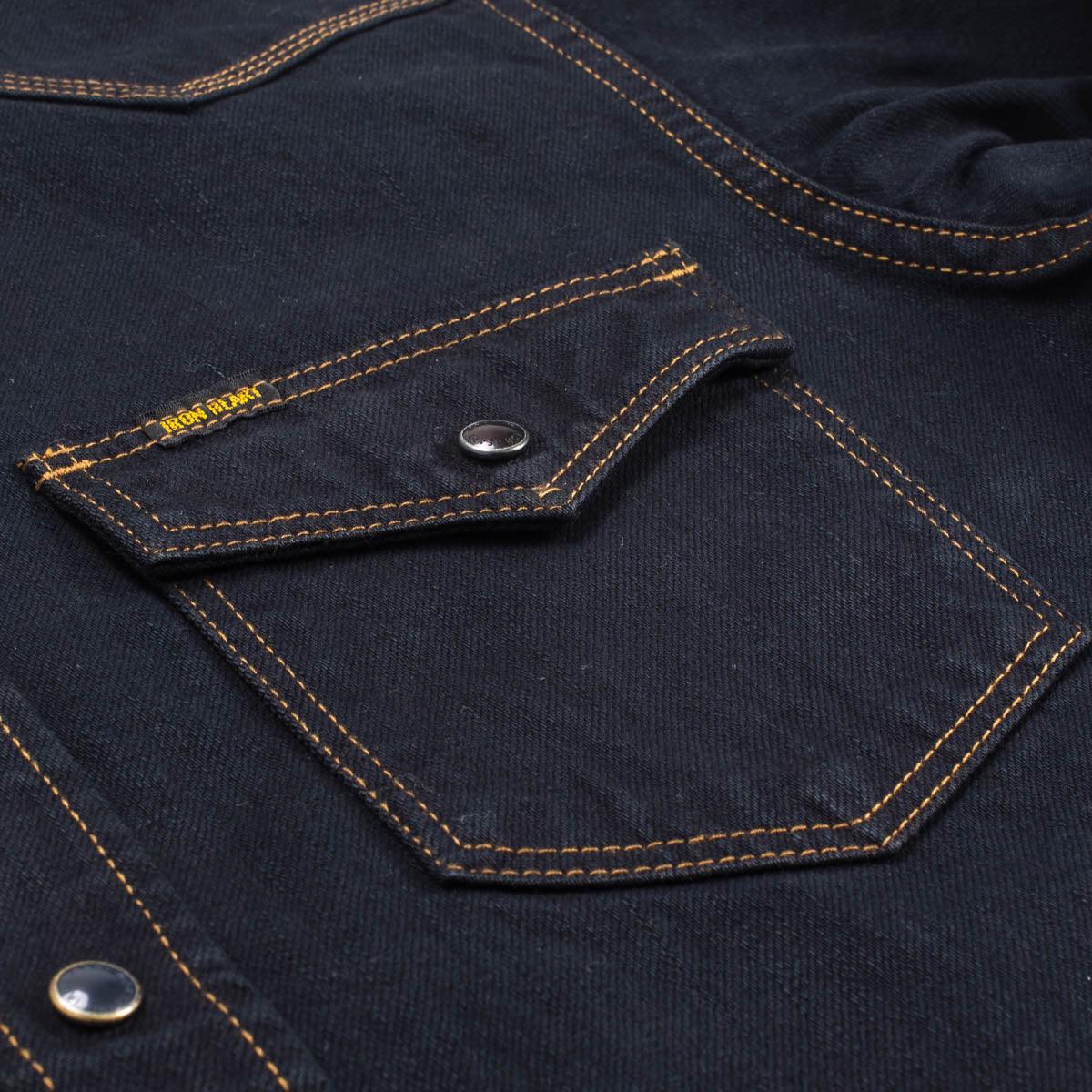 IHSH-33-OD - 12oz Selvedge Denim Western Shirt - Indigo Overdyed Black - Image 9