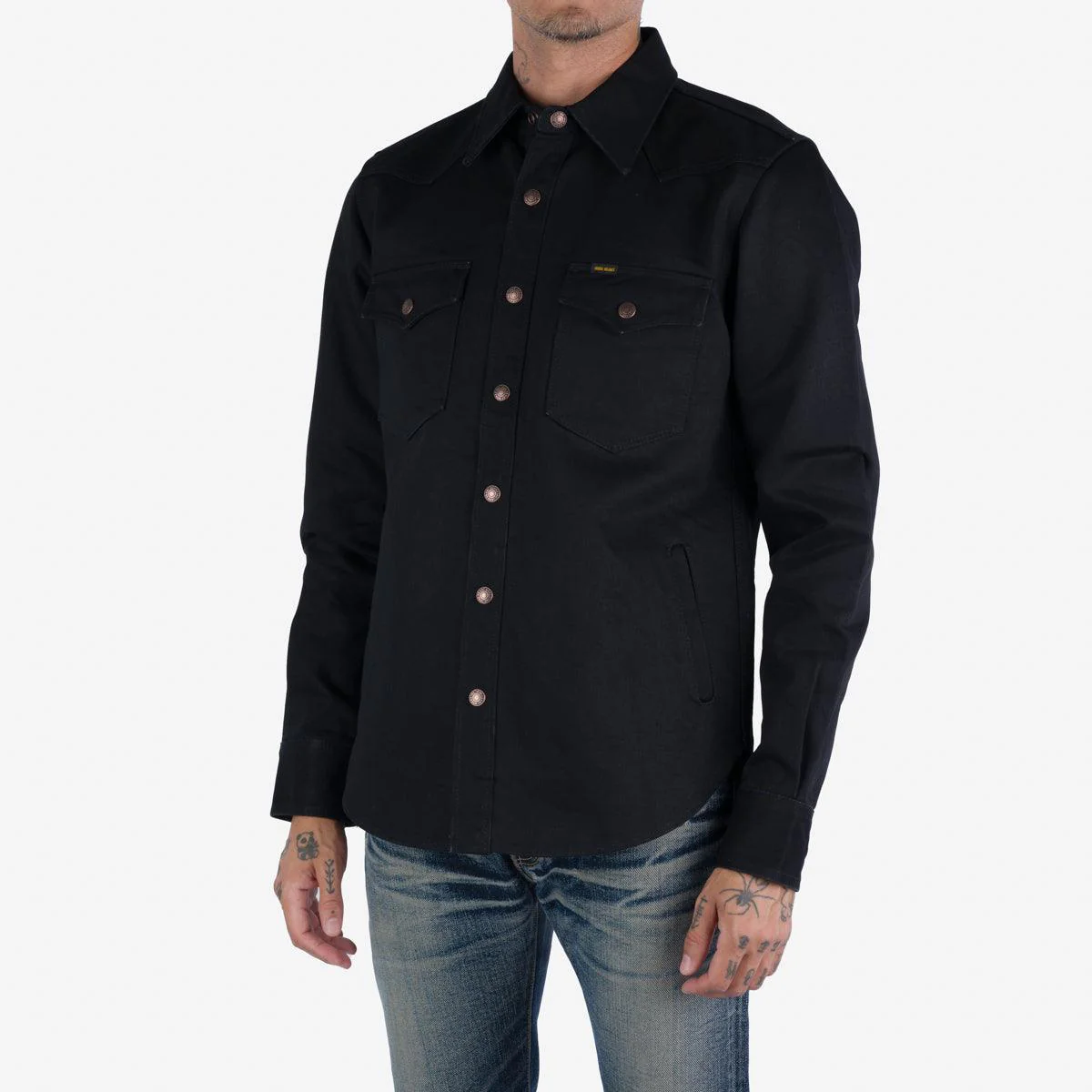 IHSH-362-BLK - 16oz Non-Selvedge Denim CPO Shirt - Superblack (Fades to Grey) - Image 3