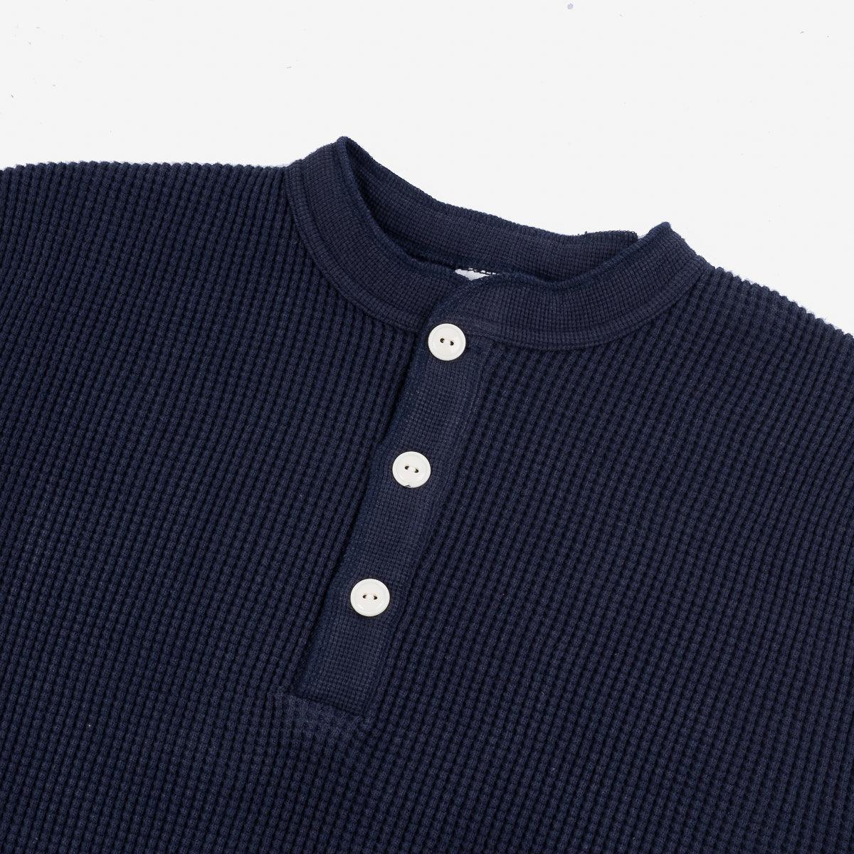 IHTL-1213-NAV - Waffle Knit Long Sleeved Thermal Henley - Navy - Image 3