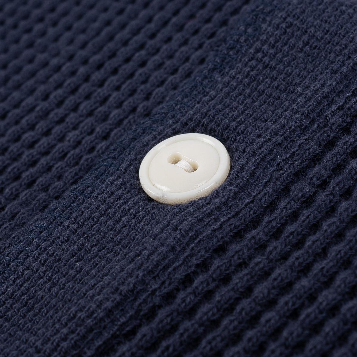 IHTL-1213-NAV - Waffle Knit Long Sleeved Thermal Henley - Navy - Image 4
