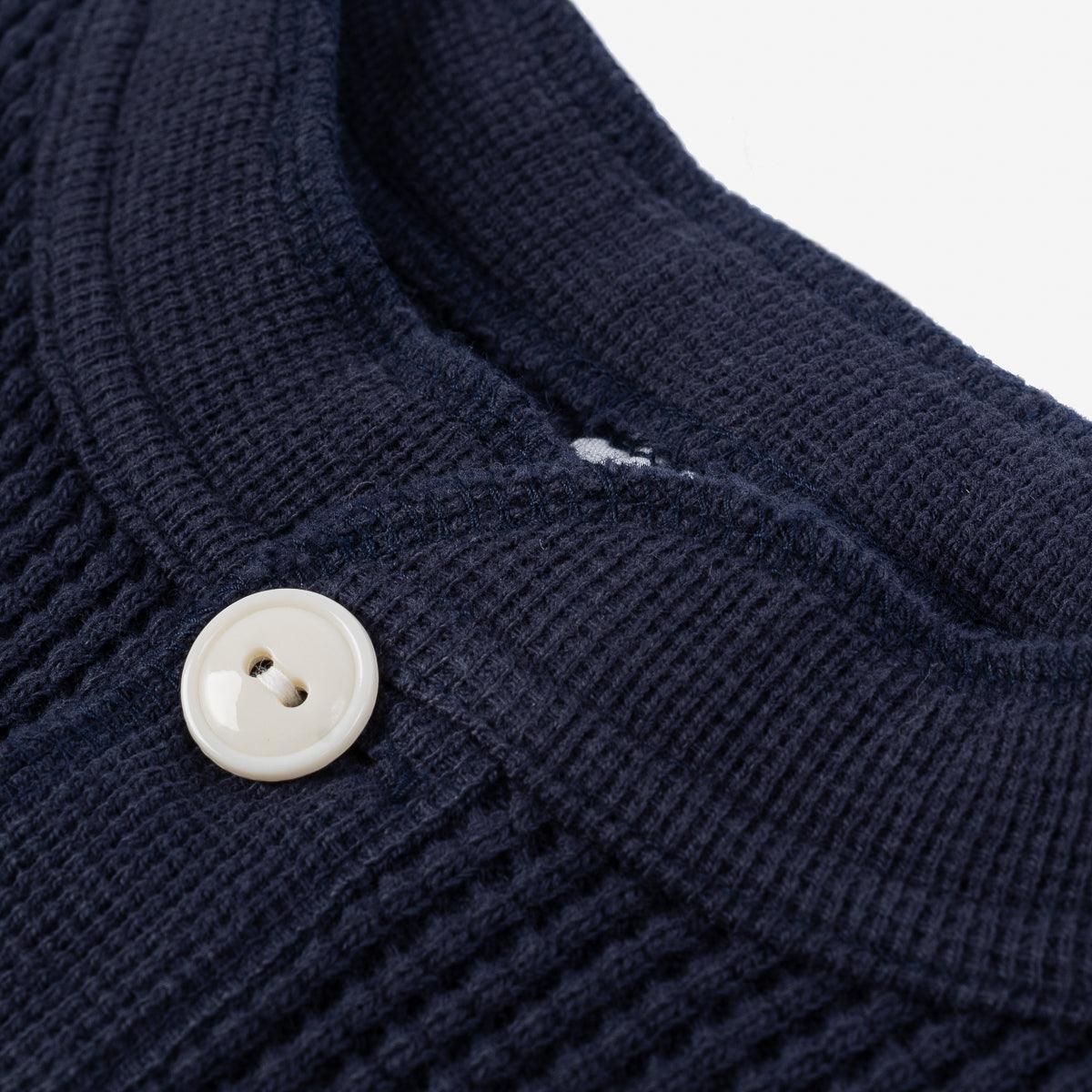 IHTL-1213-NAV - Waffle Knit Long Sleeved Thermal Henley - Navy - Image 5