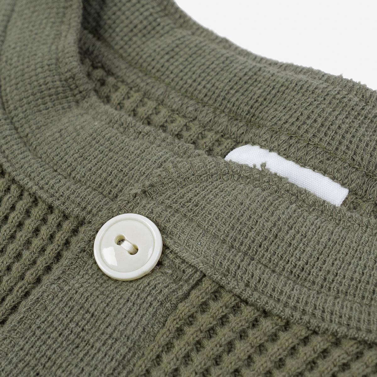 IHTL-1213-OLV - Waffle Knit Long Sleeved Thermal Henley - Olive - Image 4