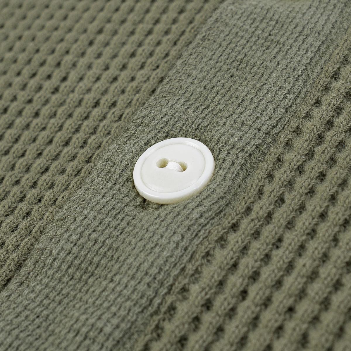 IHTL-1213-OLV - Waffle Knit Long Sleeved Thermal Henley - Olive - Image 5